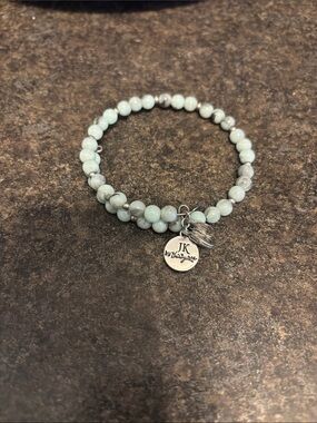 Thirty-one Pale Aqua color and Light Gray Beaded Stretch Bracelet